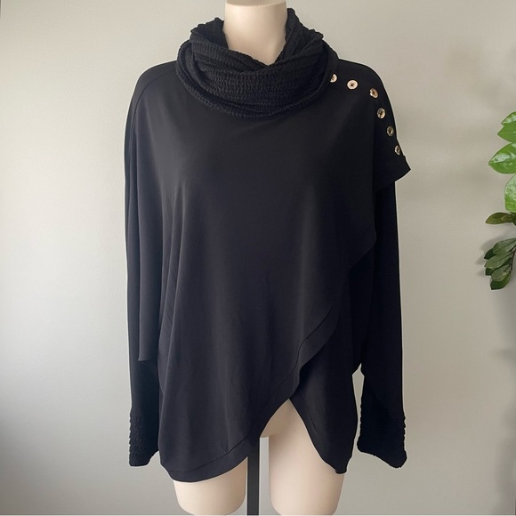 Joseph Ribkoff Turtleneck Batwing Wrap Shawl Sweater Black Asymmetrical - Picture 8 of 9